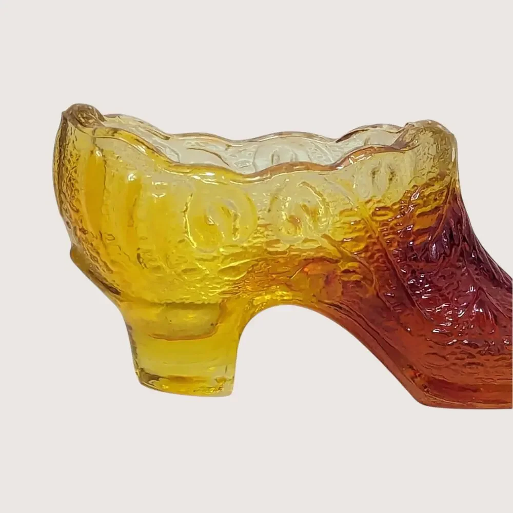 1970s Fenton Amberina Cat Head Glass Shoe
